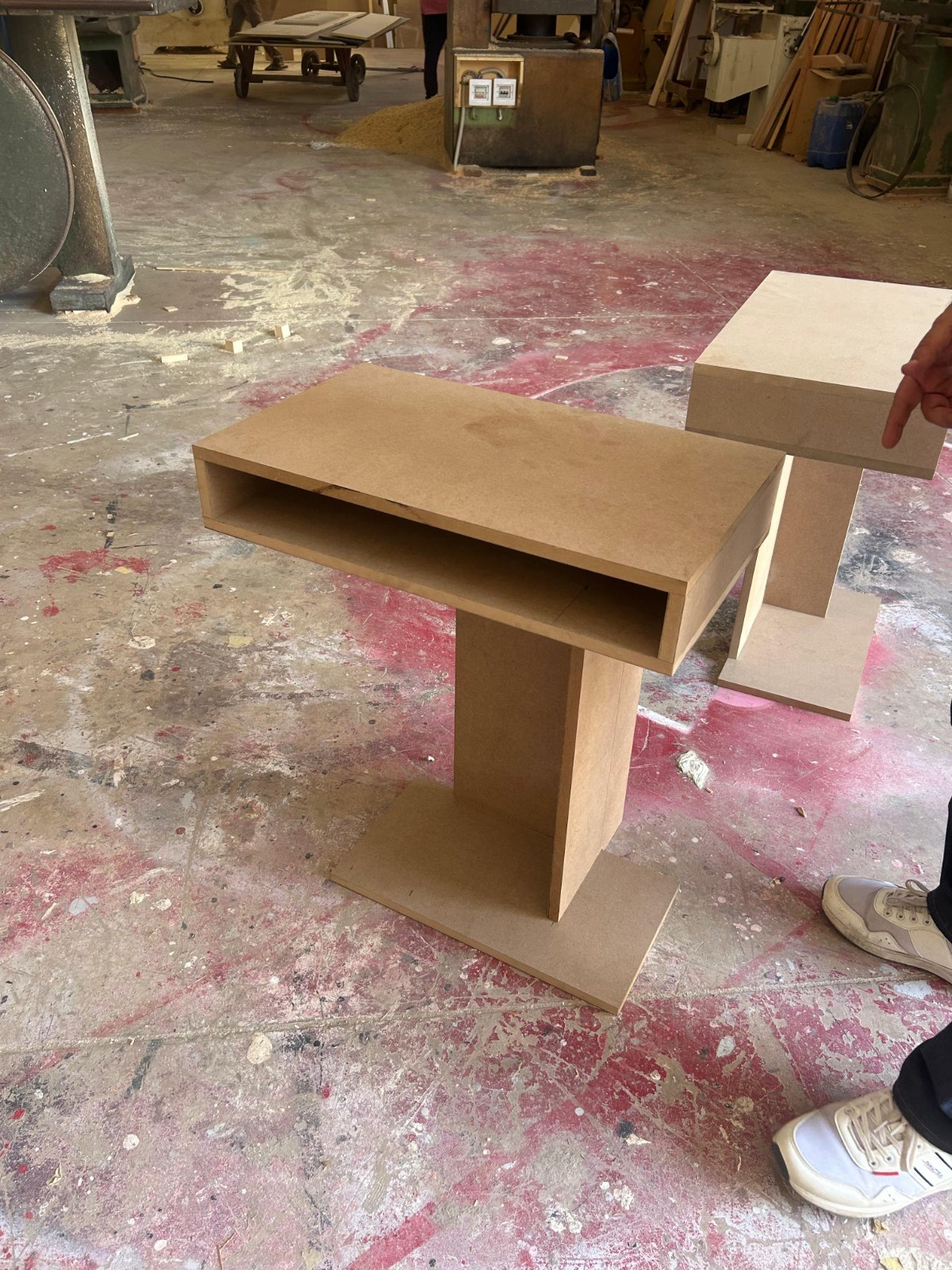 The podium in raw MDF, before finishing