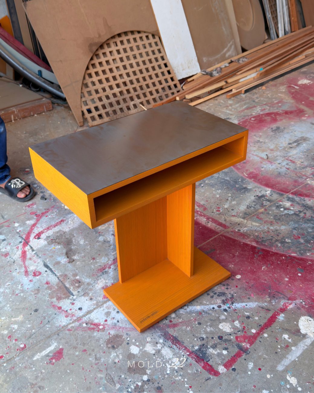 The finished podium in the workshop