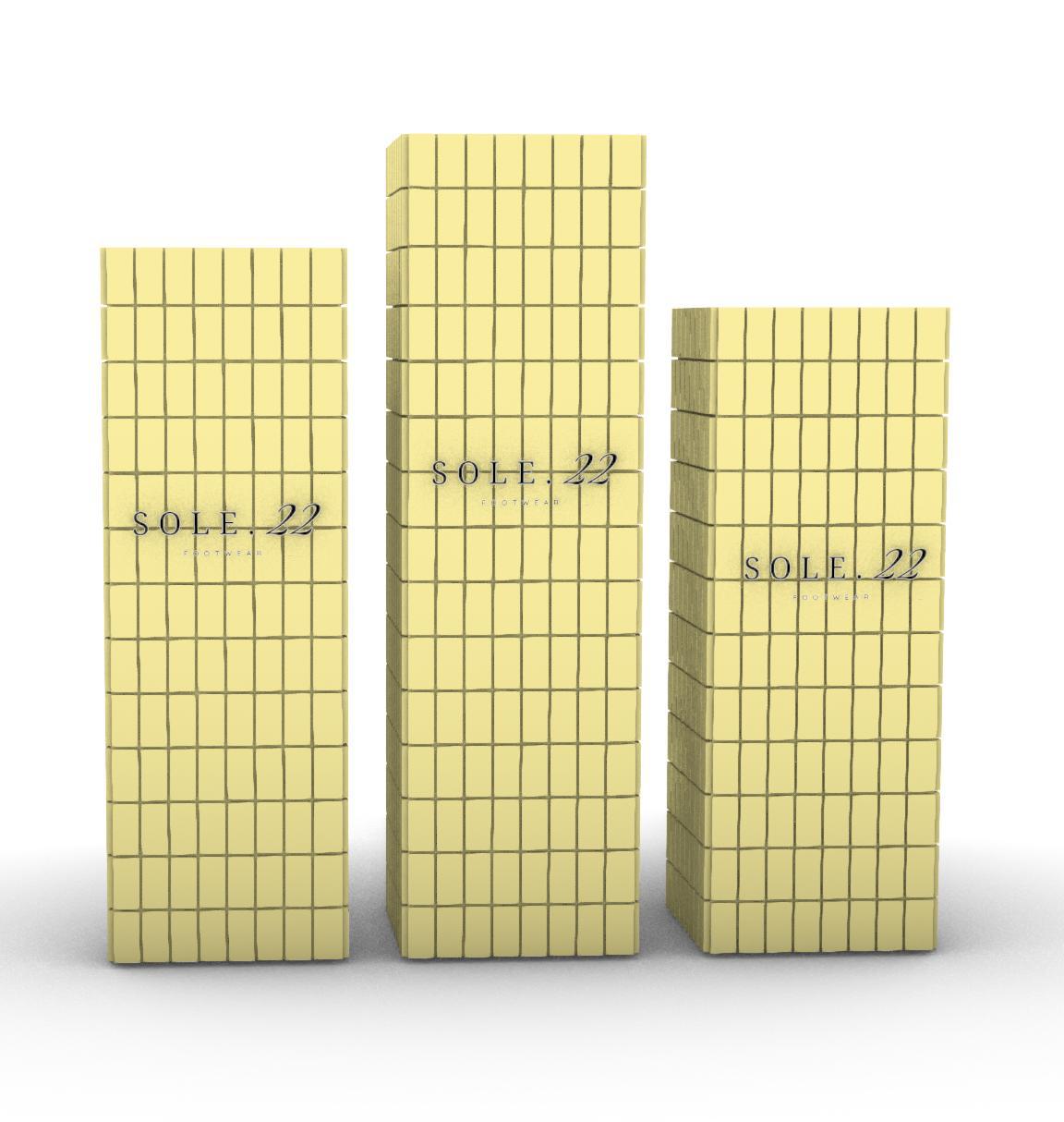 Render of three tiled pedestals